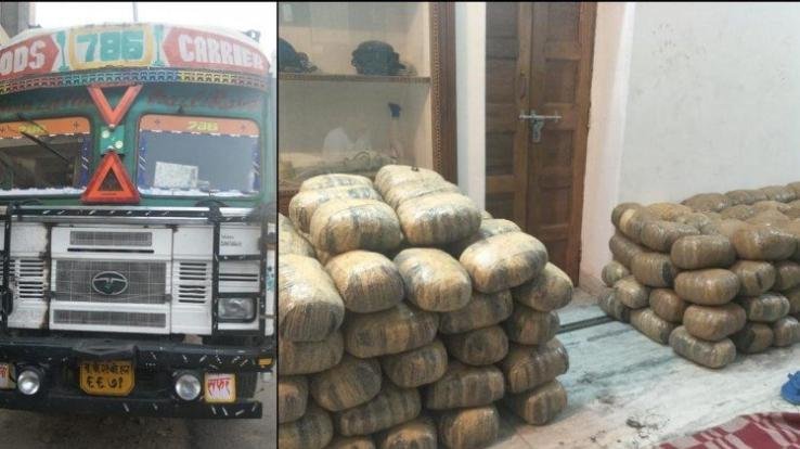 94 packets full of ganja were recovered by the police, three people including the truck were arrested
