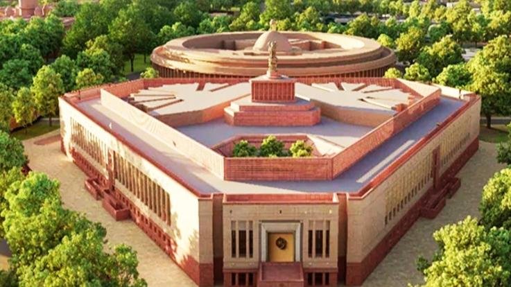 The work of the new Parliament being built under the Central Vista Project is in full swing