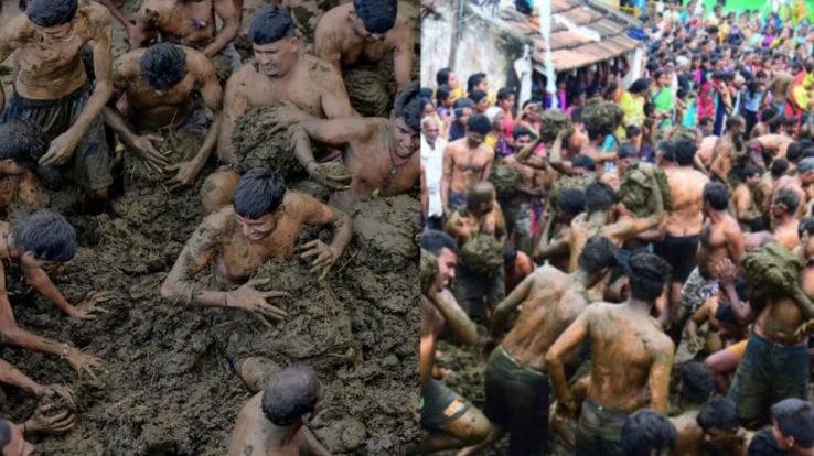 Villagers celebrate Diwali by throwing cow dung at each other in Tamil Nadu