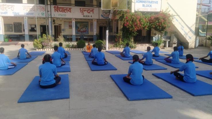 NCC cadets practice yoga at Dhundan School for International Yoga Day