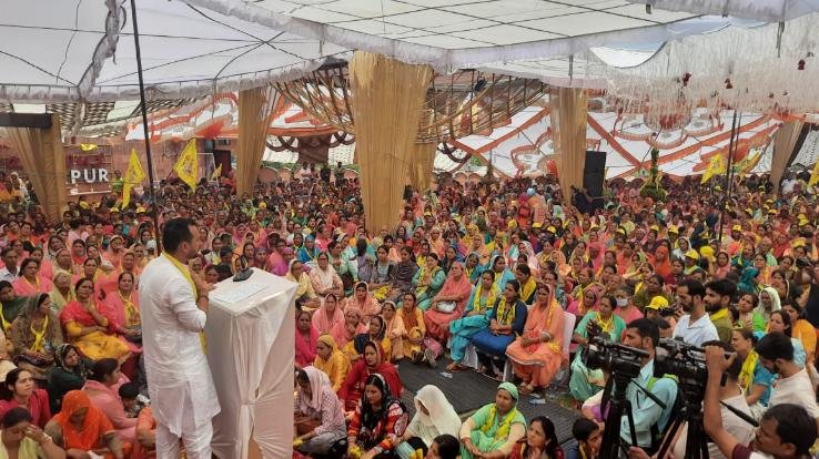 election year, youth leader Ashish Sharma gathered a crowd by performing a show of strength