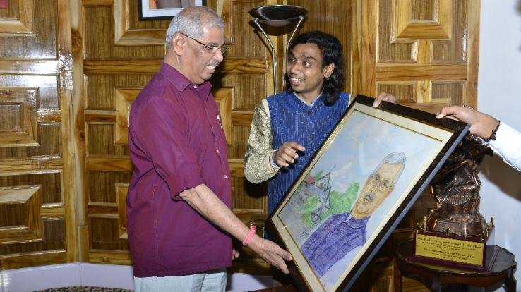 Young innovative artist Apoorva presented a painting to the Governor