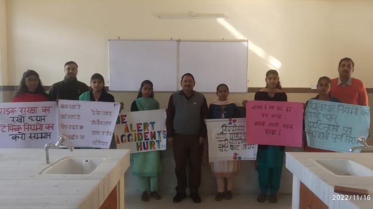 Slogan writing competition organized under road safety rules at Jaisinghpur College
