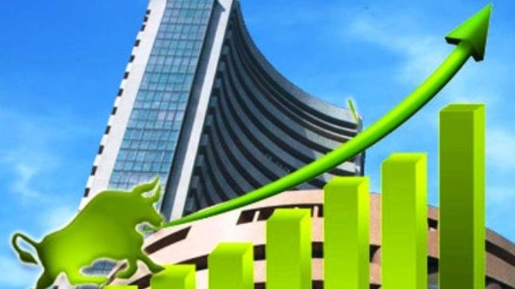stock market open on green mark
