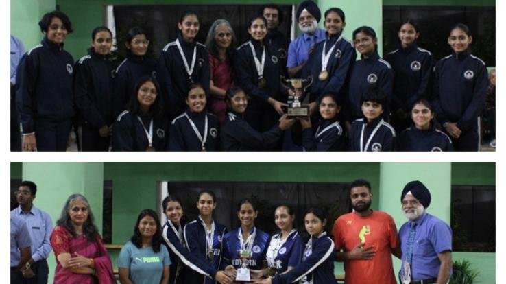 Emerald Heights International School Indore won the overall champion trophy in badminton. 123