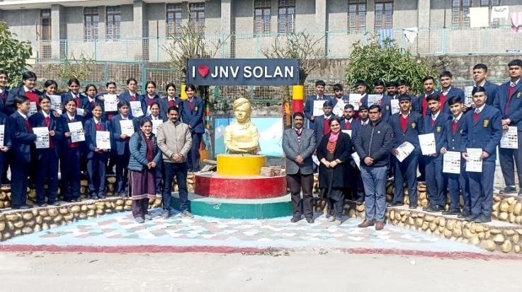 Agriculture department taught children to test soil in Jawahar Navodaya Vidyalaya Kunihar.