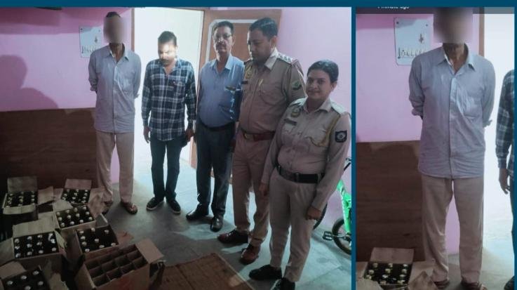 Hamirpur police caught 68 bottles of illegal liquor in Sujanpur.