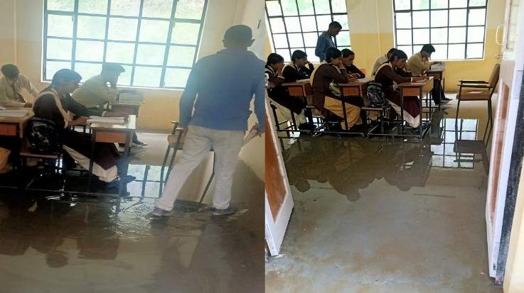 Kullu: Mangalore school becomes a pond, children are forced to study in knee-deep water.