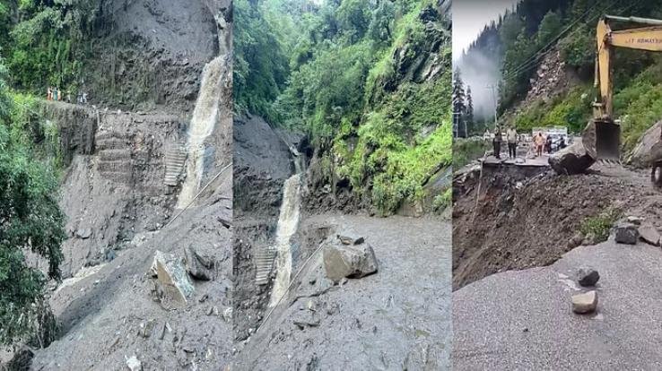 Rampur: 30 meter portion of Nogli-Taklech road collapsed due to cloud burst