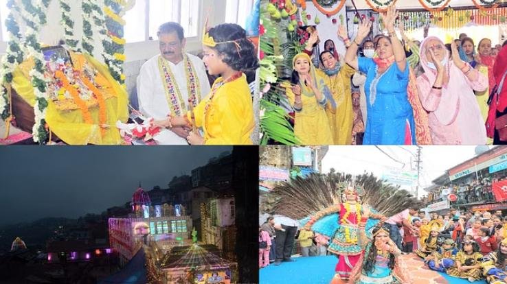 Crowd gathered to swing Kanha in Radha-Krishna Ganj temple, Shimla.