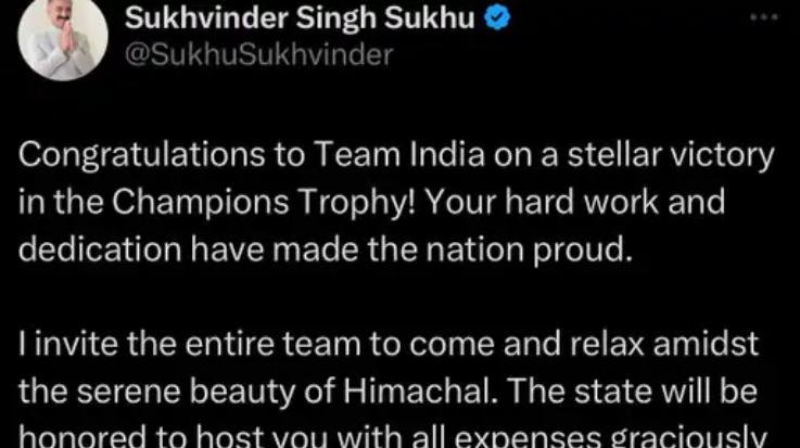 After -winning -the- Champions -Trophy,- Chief -Minister- Sukhu- invited -the -players -of -Team -India -to- come -to -Himachal