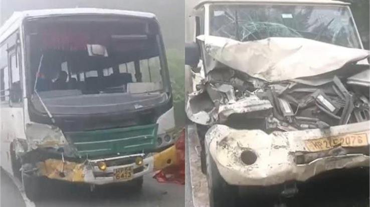 Solan: Horrific collision between HRTC bus and pickup in Kathlighat, driver seriously injured
