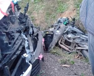 Bike collided with bride and groom's car, car damaged