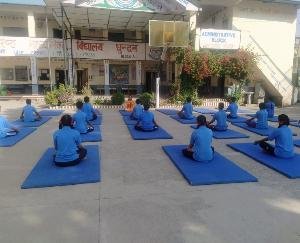 NCC cadets practice yoga at Dhundan School for International Yoga Day