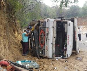Truck damaged after colliding with a cover in Nehranpukhar