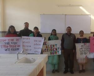 Slogan writing competition organized under road safety rules at Jaisinghpur College