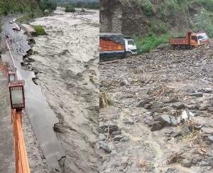 Kullu: Bus and car hit by flood in Sainj, building under construction washed away by Beas river