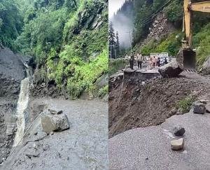 Rampur: 30 meter portion of Nogli-Taklech road collapsed due to cloud burst