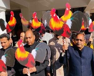 Himachal: Opposition reached assembly with posters with picture of chicken in their hands