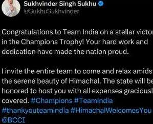 After -winning -the- Champions -Trophy,- Chief -Minister- Sukhu- invited -the -players -of -Team -India -to- come -to -Himachal